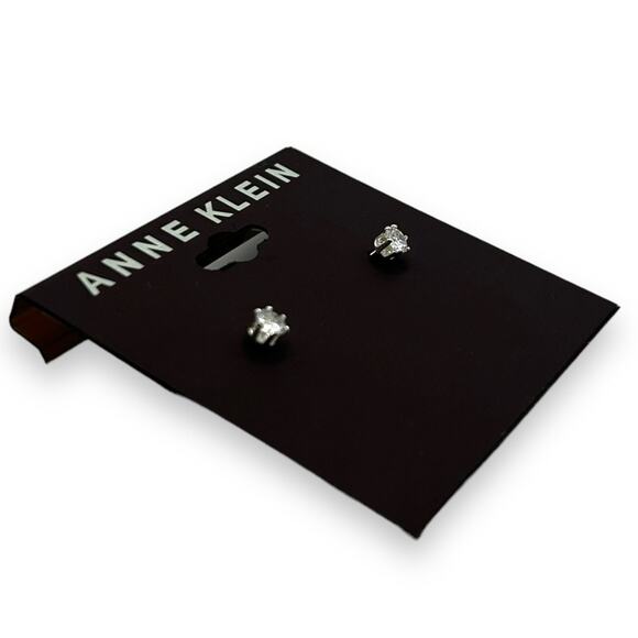 NEW Macy's Anne Klein Silver Small Stud Earrings Cubic Zirconia Minimalist Luxe - Picture 4 of 6